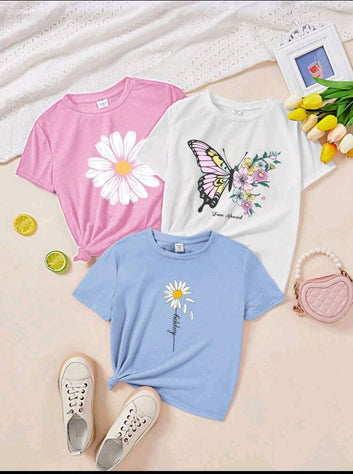 Girls’ T-Shirts – Pack of 3 with Lovely Prints
