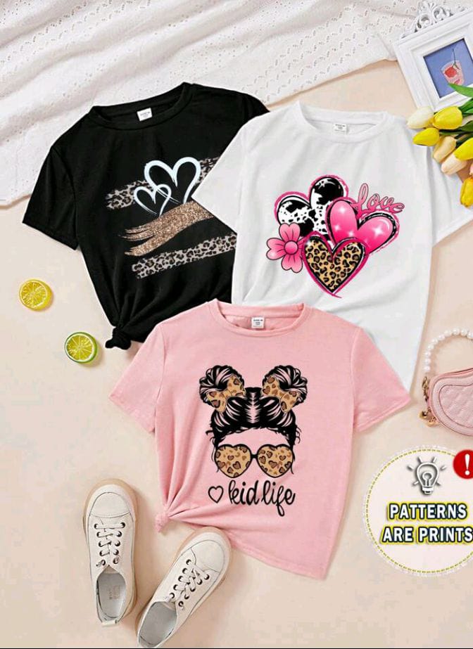 Girls’ T-Shirts – Pack of 3 with Lovely Prints