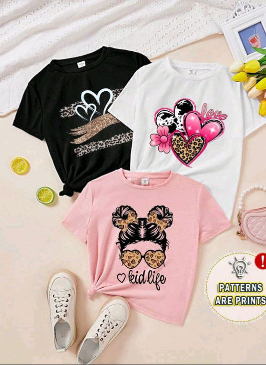 Girls’ T-Shirts – Pack of 3 with Lovely Prints
